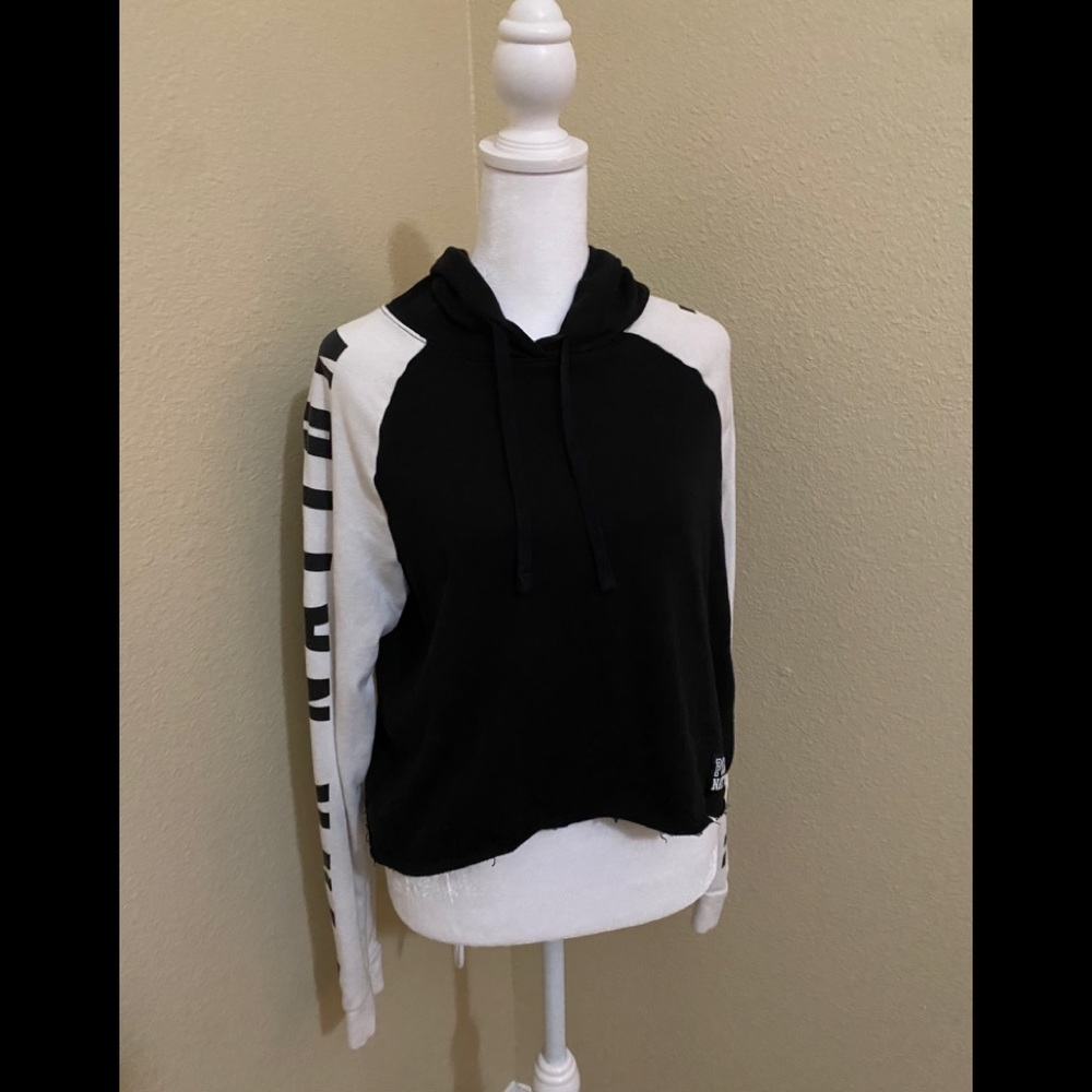 PINK Black and White Crop Top Hoodie